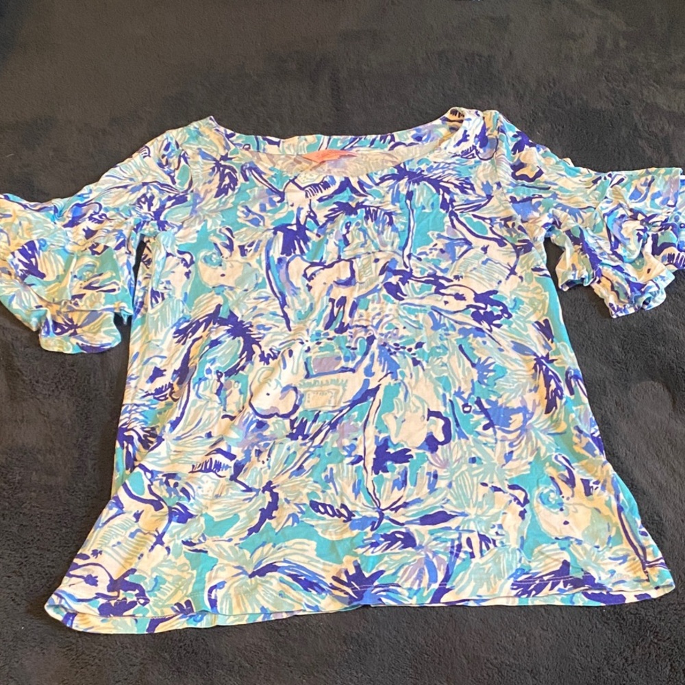 Lilly Pulitzer Floral Ruffle Sleeve Top